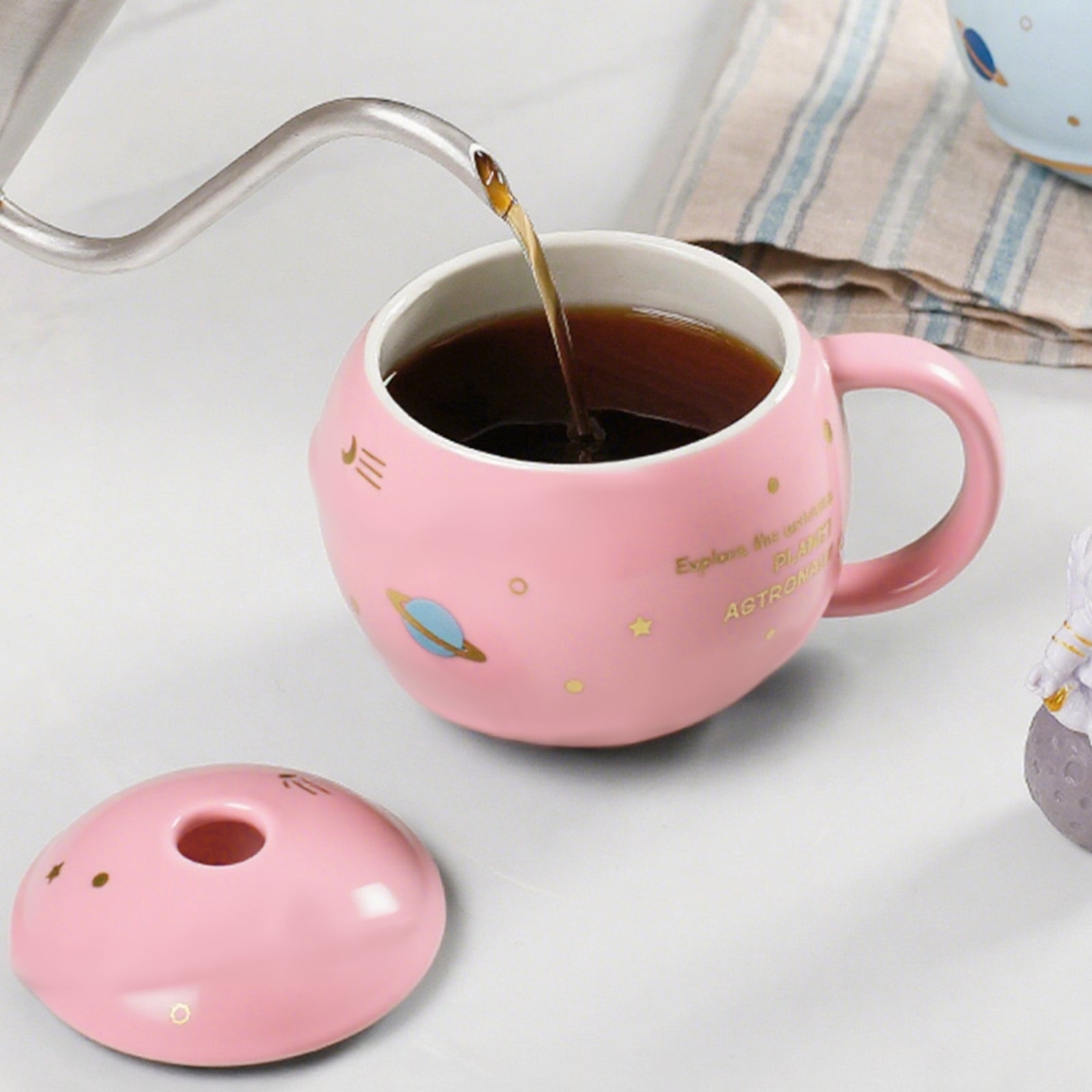Pink Planet Ceramic Mug Cute Space Coffee Cup