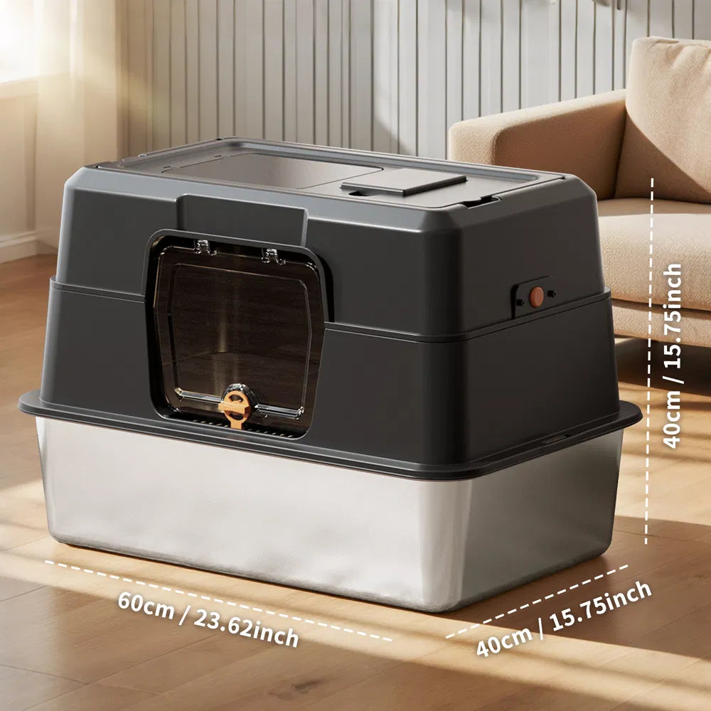 Fully Enclosed Stainless Steel Cat Litter Box, Odor-Proof, Anti-Splash, Spacious For Large Cats