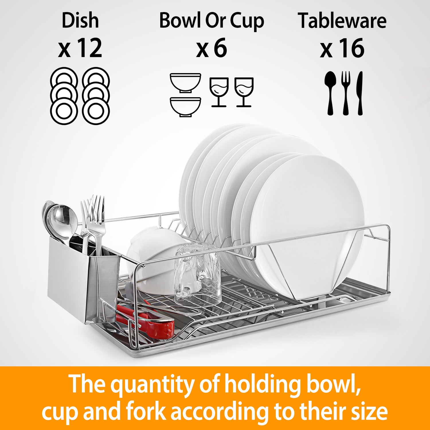 Stainless Steel Dish Drying Rack with Drainboard Cutlery Holder