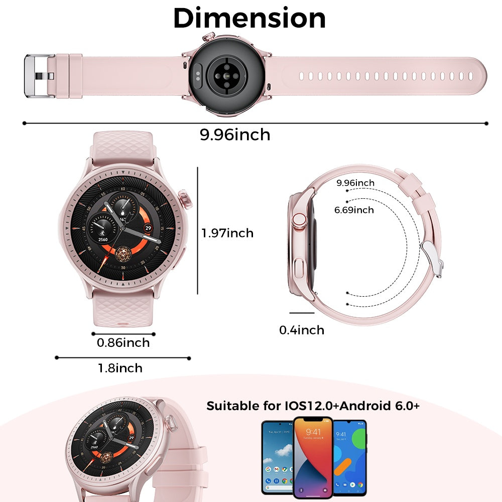Round Smartwatch with Health Tracking, 3ATM Waterproof & Sports Modes