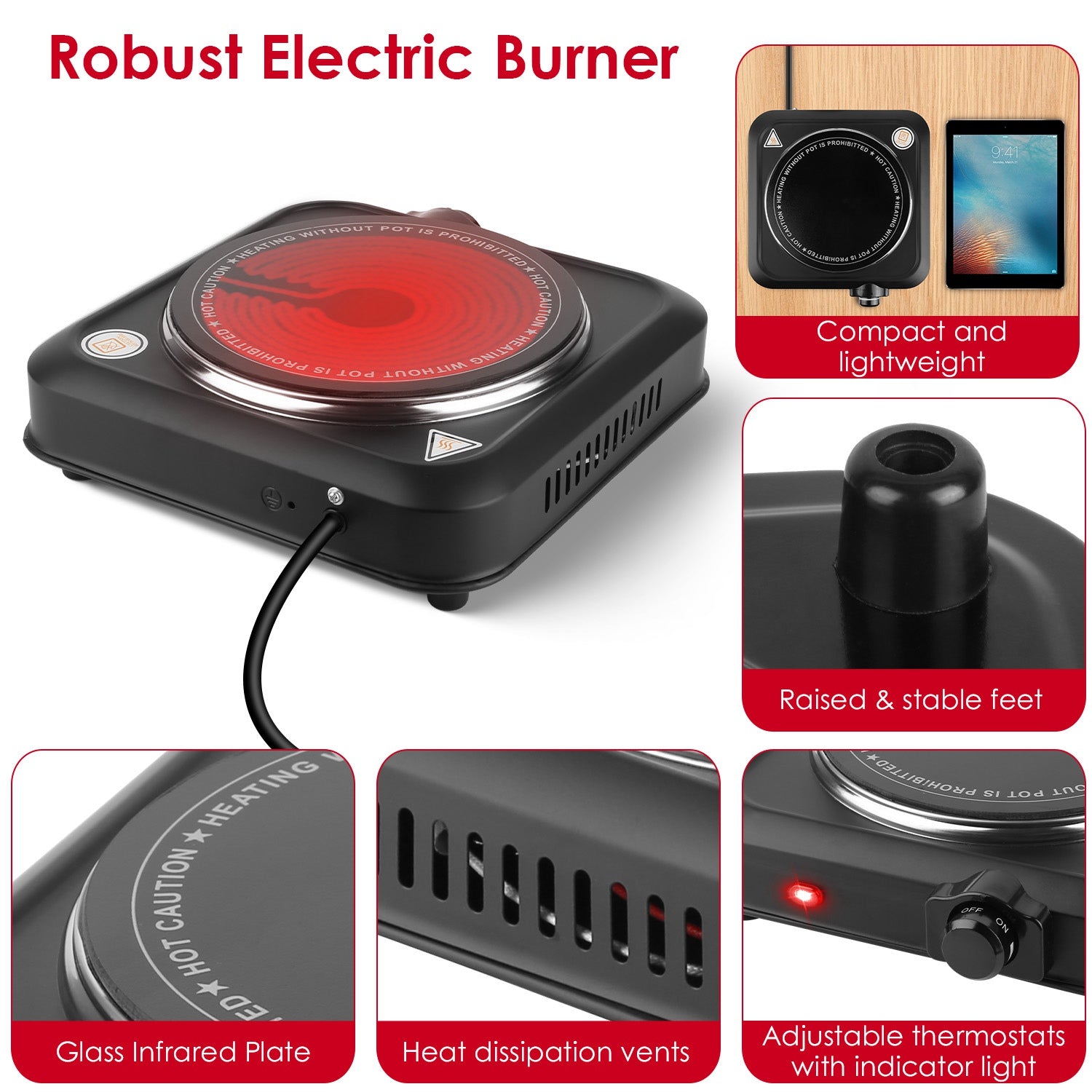 Powerful Infrared Hot Plate Portable Electric Single Burner