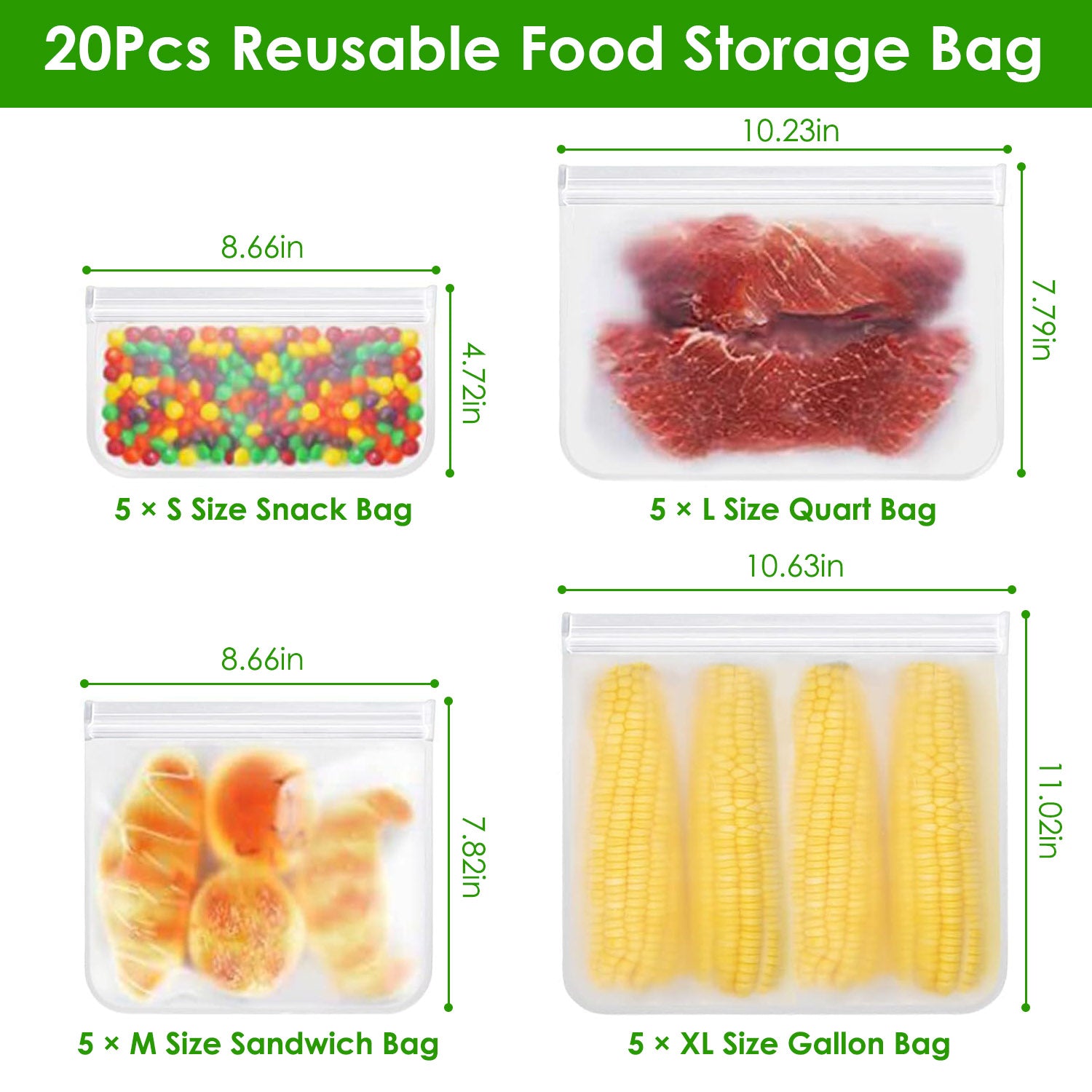 Reusable PEVA Food Storage Bags Set