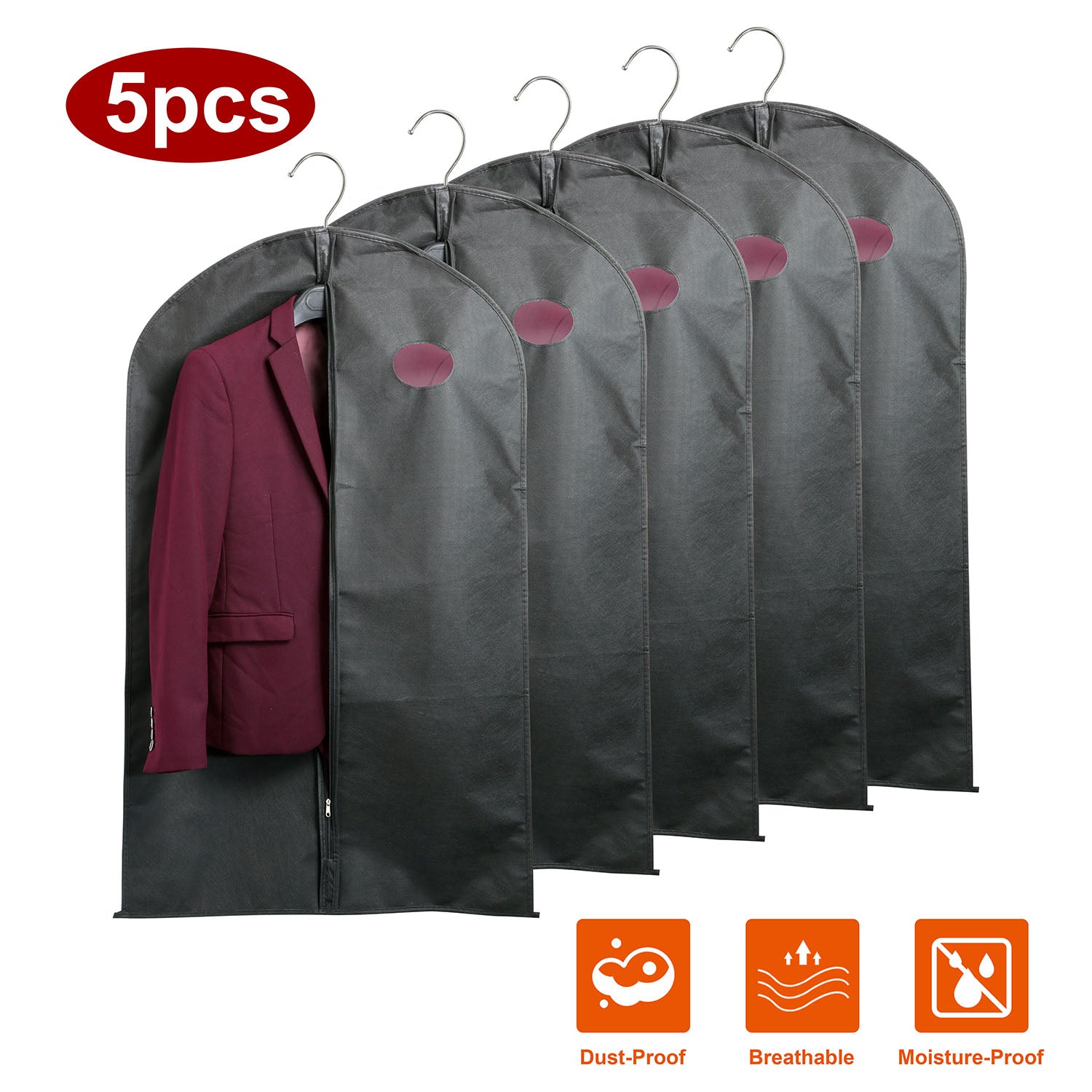 5Pcs Garment Bags 39in Hanging Suit Cover with Zipper Window