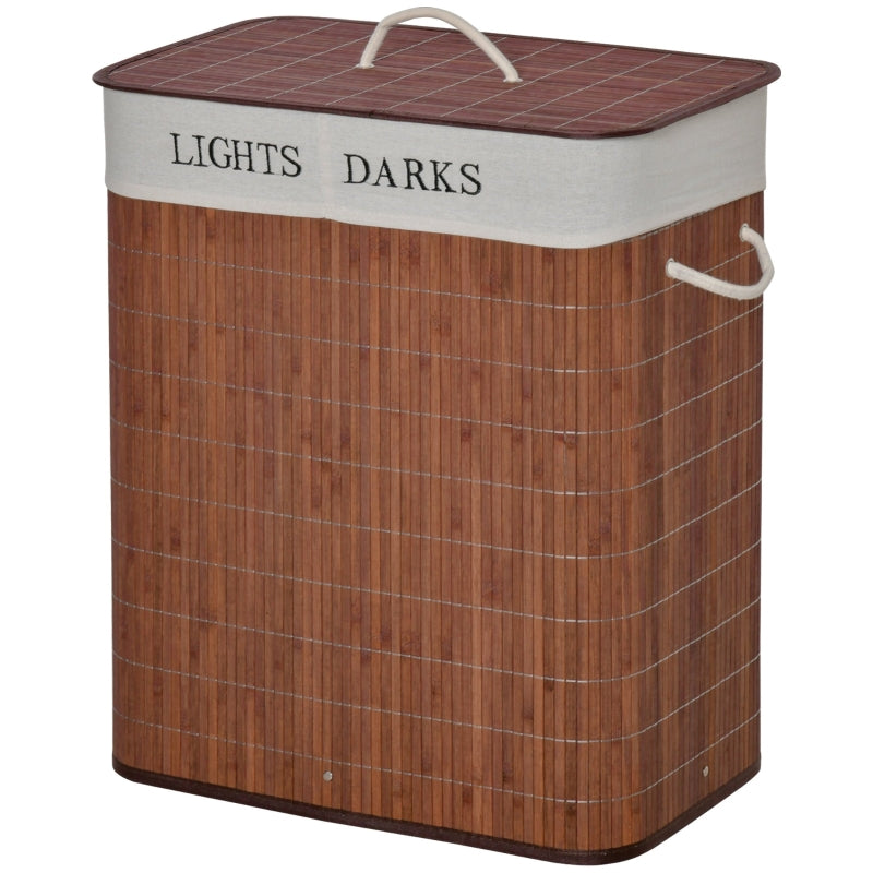 Bamboo Laundry Basket with Lid Collapsible Hamper Dual Bags