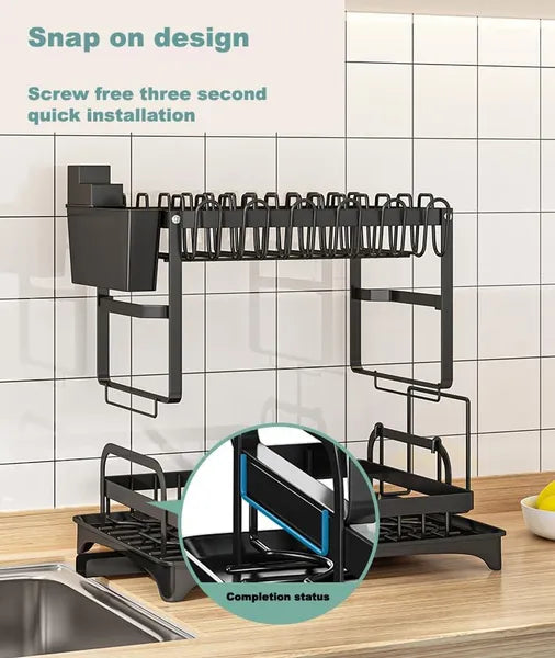 2 Tier Dish Drying Rack Rustproof Kitchen Organizer with Drainboard