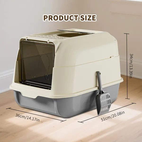 Extra Large Dual-Entry Cat Litter Box – Convertible Open & Enclosed Design with Odor Control