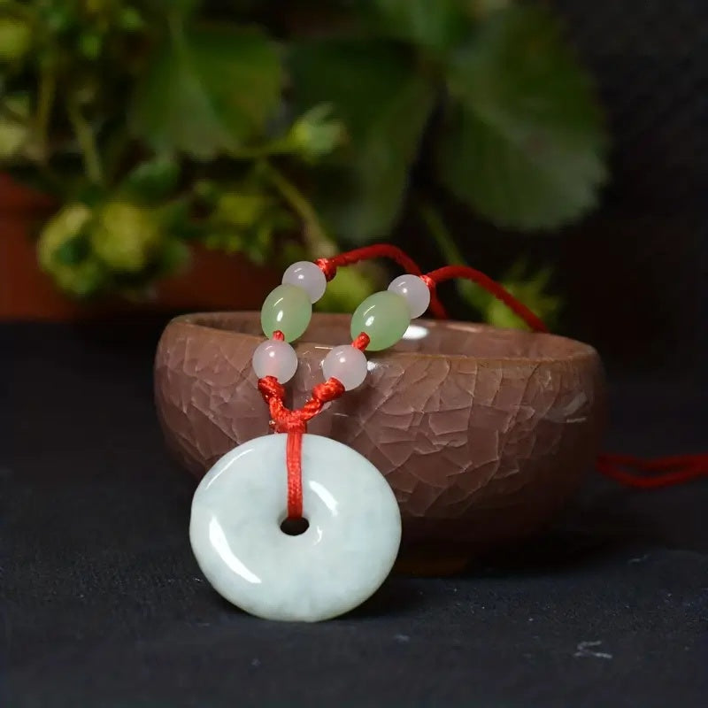 Natural Jade Peace Donut Necklace Healing Crystal Lucky Charm