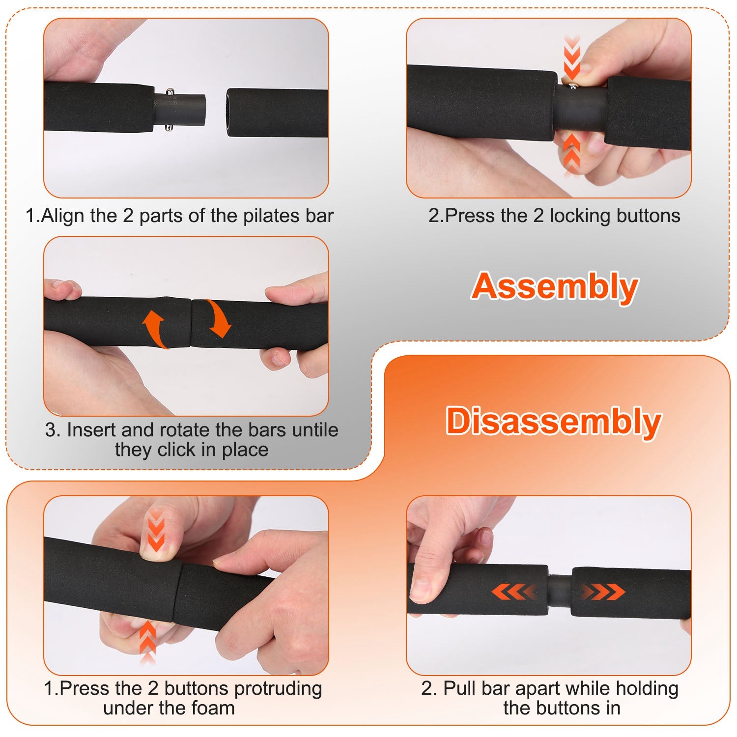 Pilates Bar Kit with Resistance Bands for Full Body Workout Set