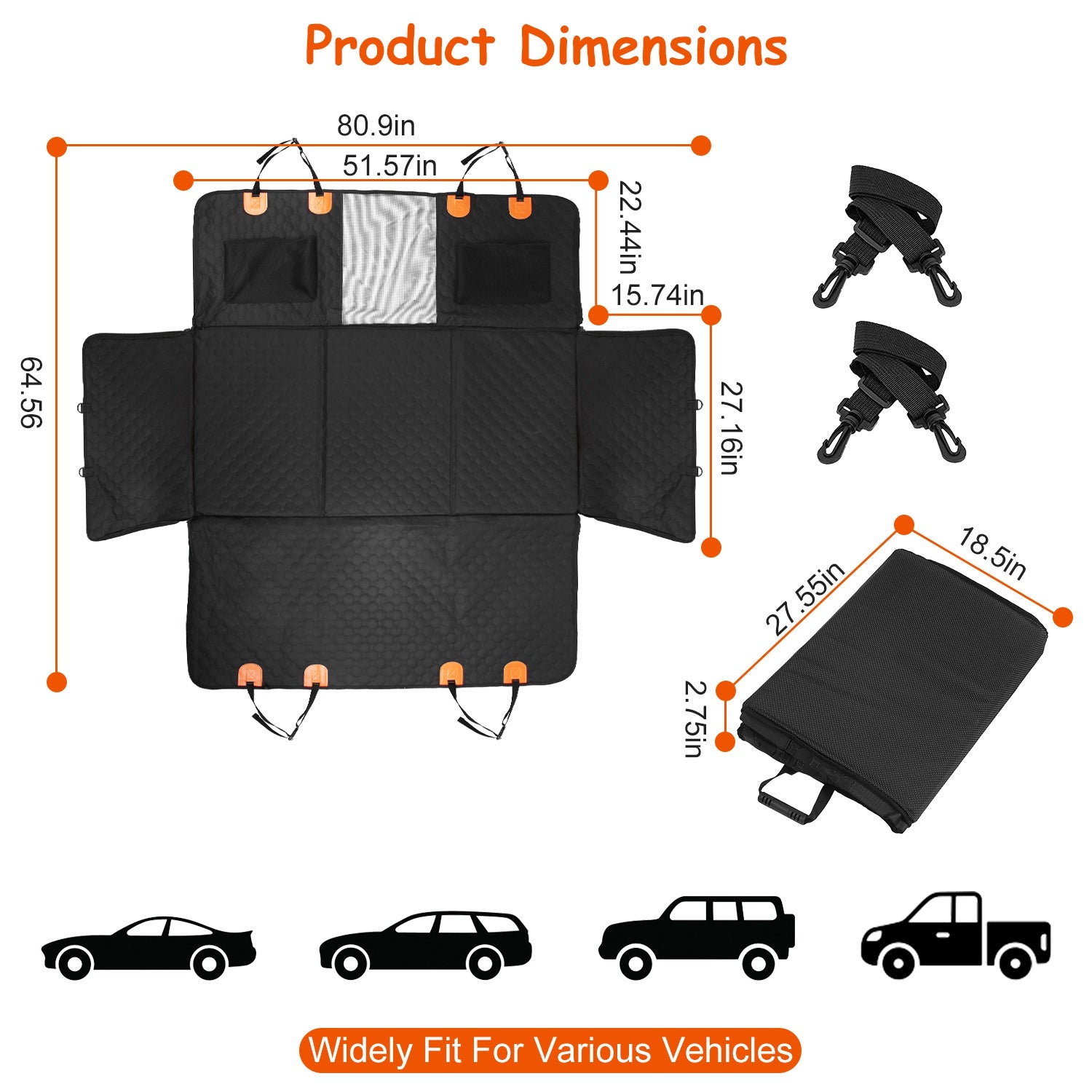 Dog Car Back Seat Cover with Mesh Window and Waterproof Protection