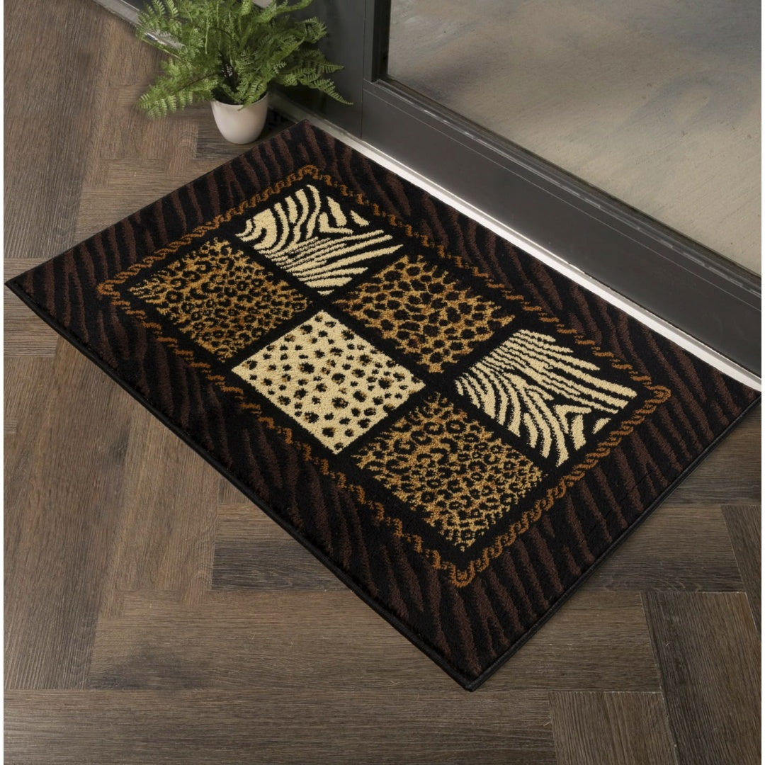 Animal Print Area Rug 2x3 Black Polypropylene Accent Rug
