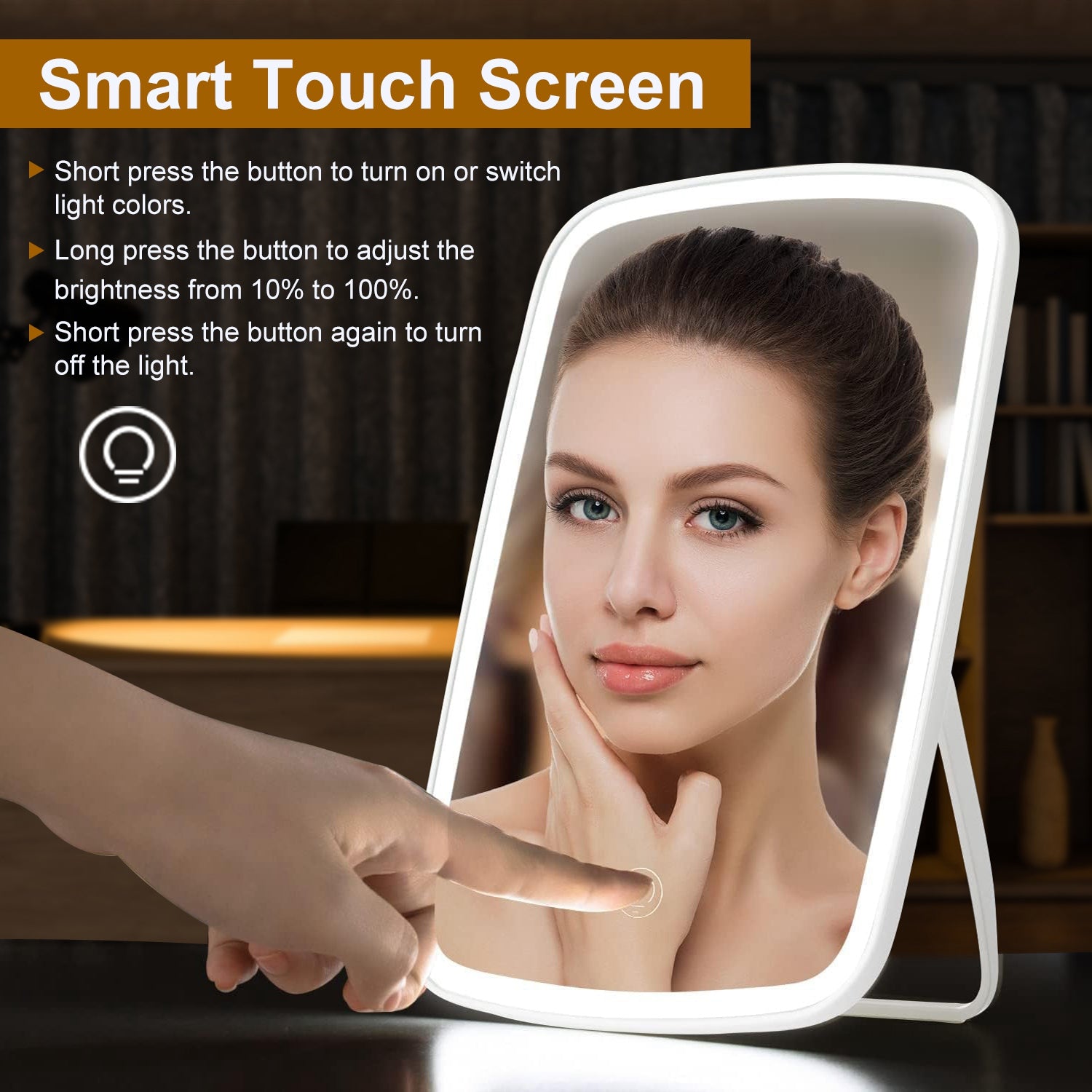 Portable LED Makeup Mirror Dimmable Light Touch Vanity Mirror