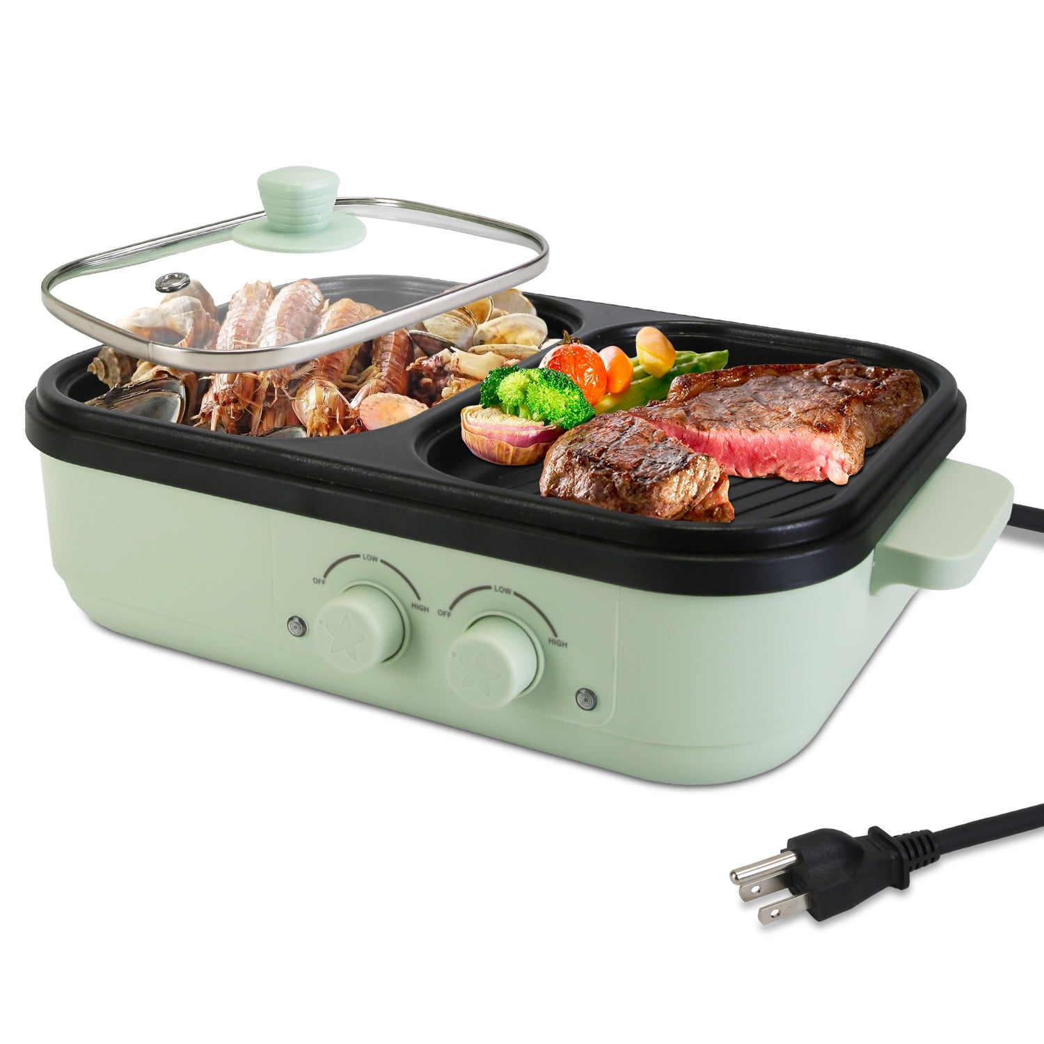 2-in-1 Electric Hot Pot & Grill Non-Stick Portable Cooker