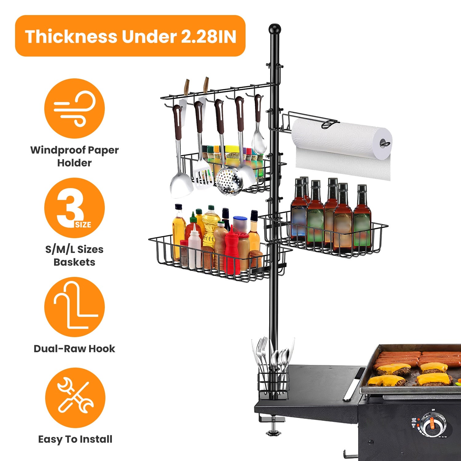BBQ Griddle Caddy Organizer with Paper Towel Holder and Hooks