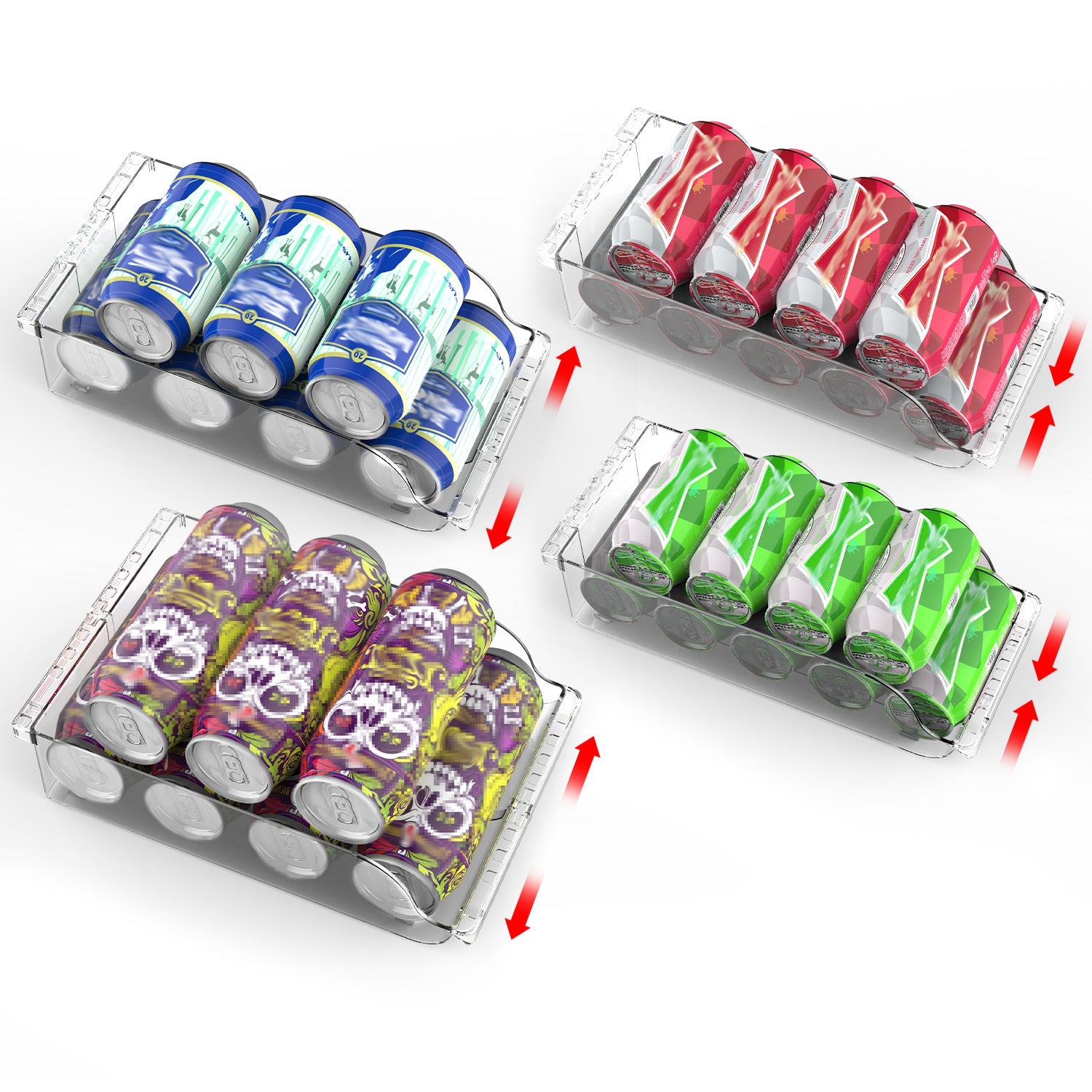 4Pcs Adjustable Soda Can Organizer Clear Fridge Dispenser