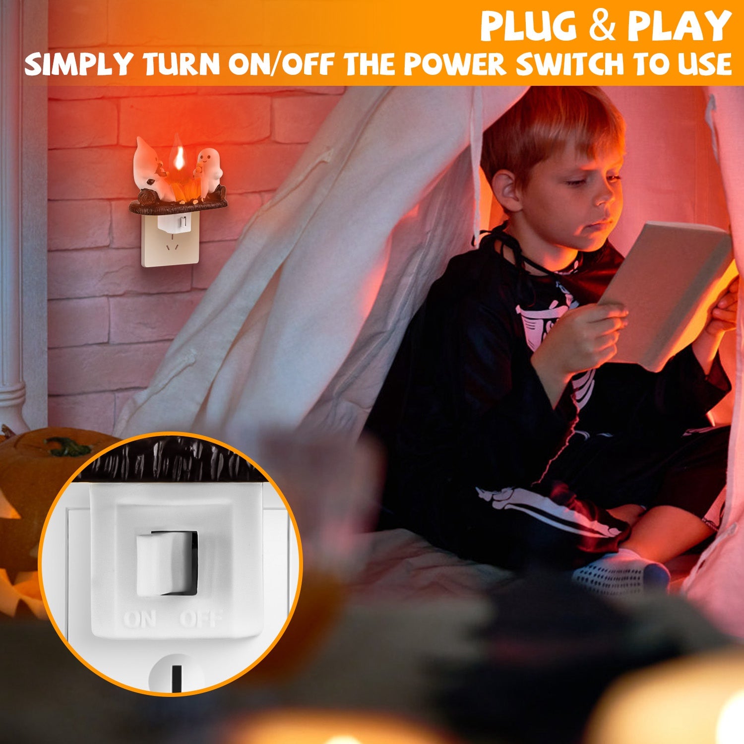 Ghost Campfire Night Light Flickering Flame Halloween Decor Set
