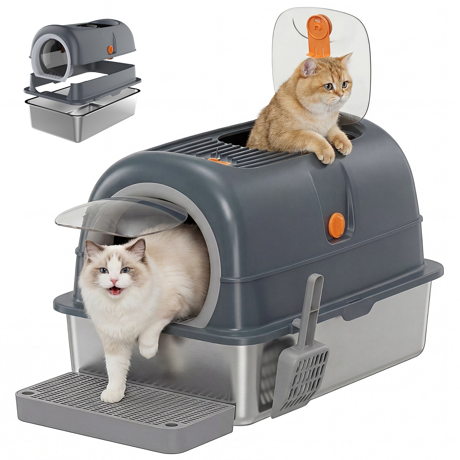 Double-Entry Convertible Cat Litter Box – Covered & Open Top Cat Toilet with Odor Control