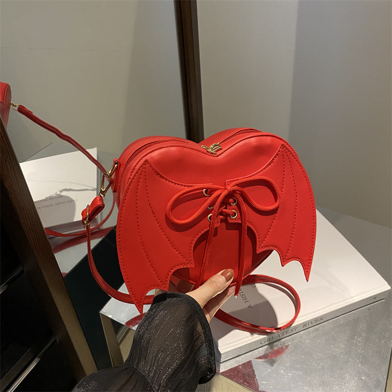 Heart Shape Crossbody Bag with Bat Wing Strap Unique Shoulder Style