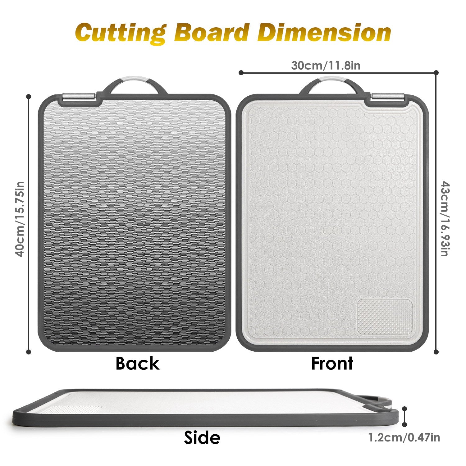 2Pcs Double Sided Cutting Board Stainless Steel PP Kitchen Set