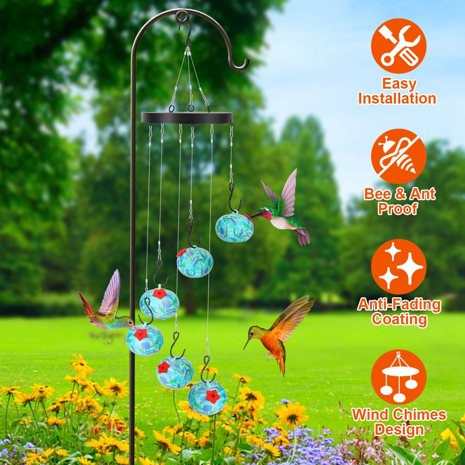 Hummingbird Feeder Wind Chimes Hanging Outdoor Garden Decor
