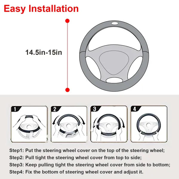 Universal Leather Steering Wheel Cover 14.5–15in Anti-Slip Grip