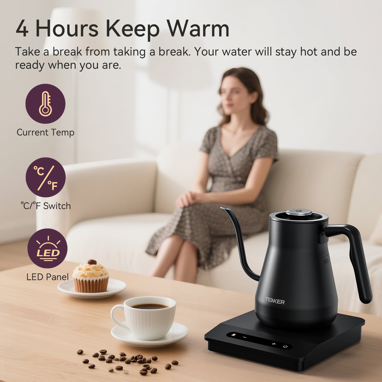 Gooseneck Electric Kettle with Temperature Control & Keep Warm Function