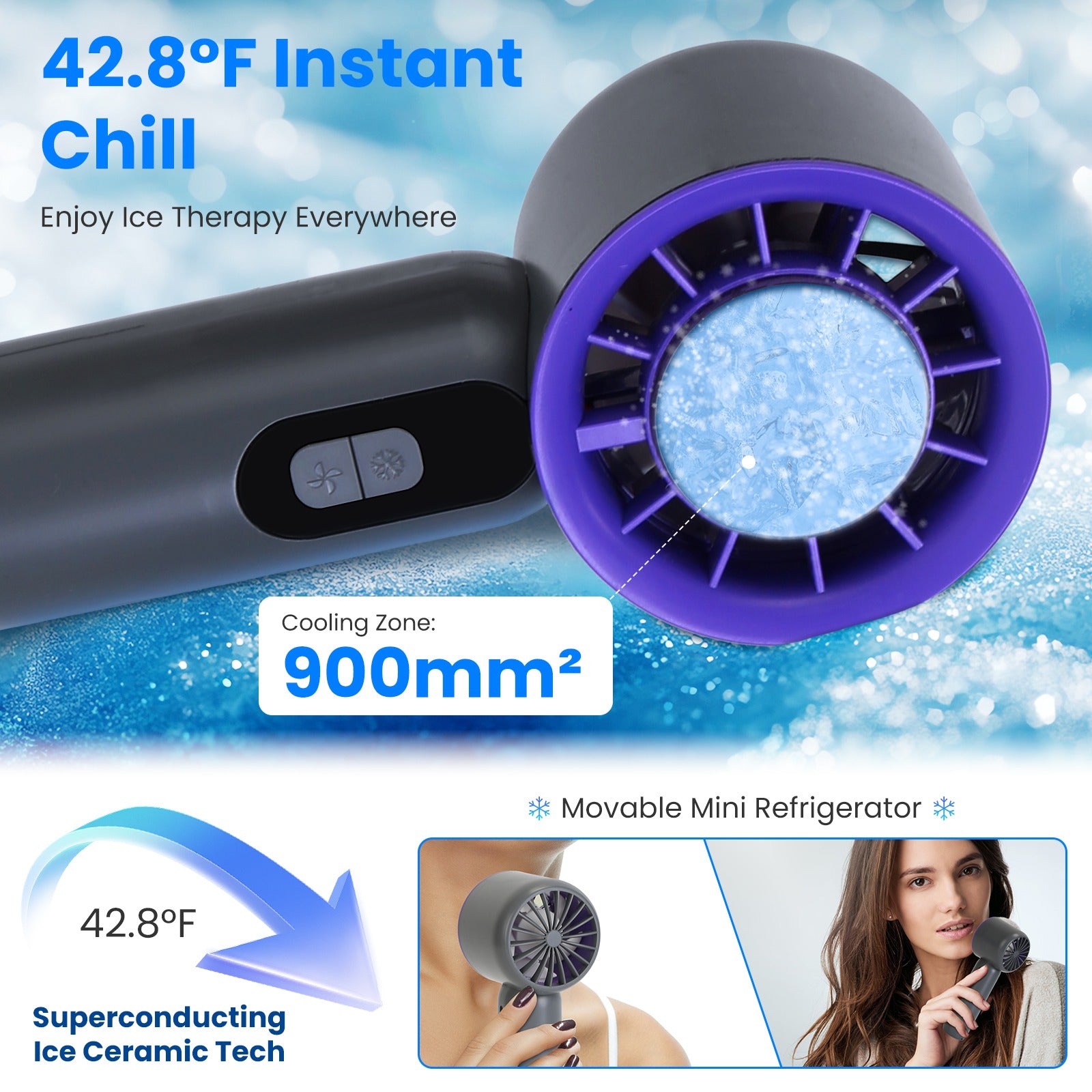 100 Speed Handheld Fan Ice Cooling Turbo LCD Rechargeable
