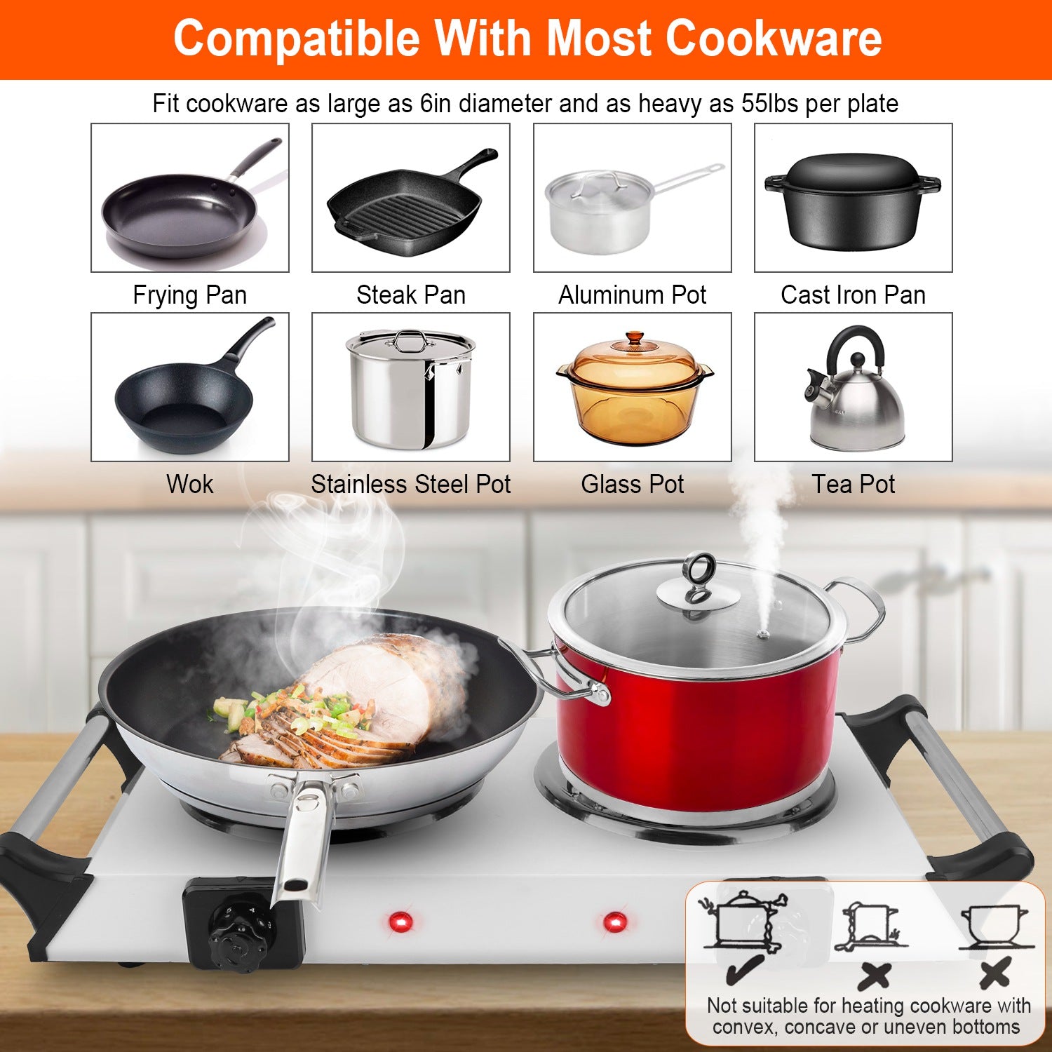 2000W Portable Electric Dual Stove Desktop