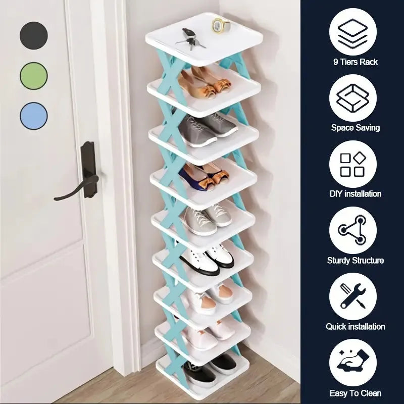 9 Layer Narrow Shoe Rack Space Saving Vertical Organizer Shelf