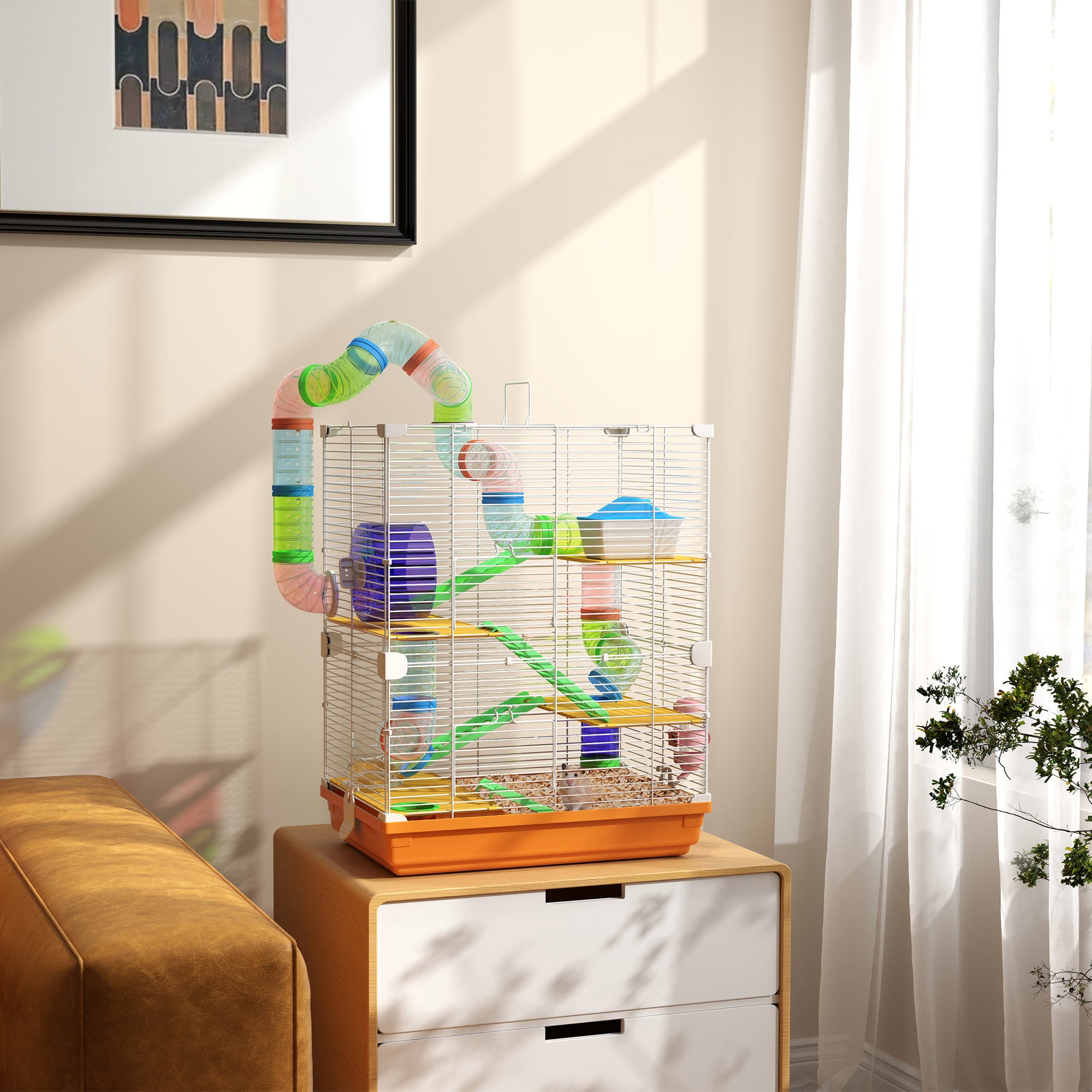 5-Tier Hamster Cage with Exercise Wheel & Tubes – Portable Small Animal Habitat