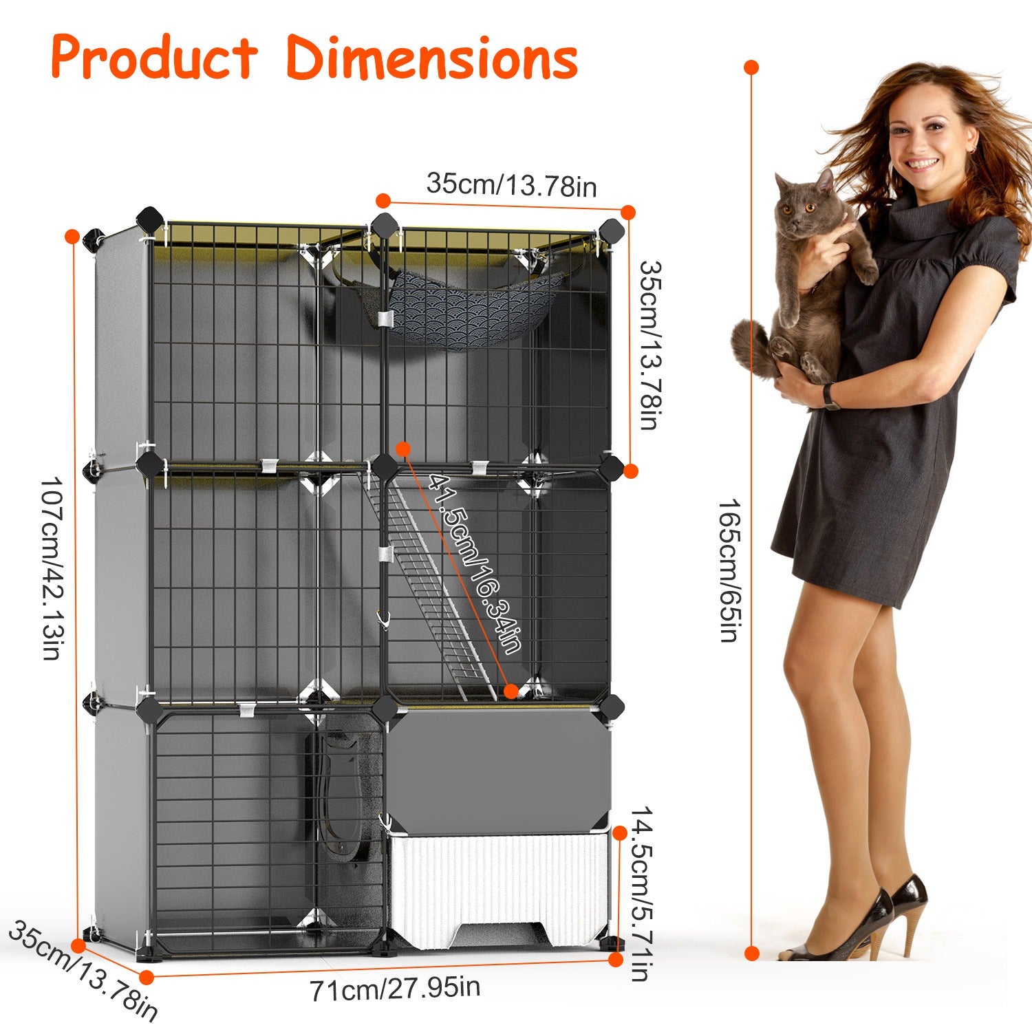 Premium 3 Tier Indoor Cat Cage with Hammock and Ladder