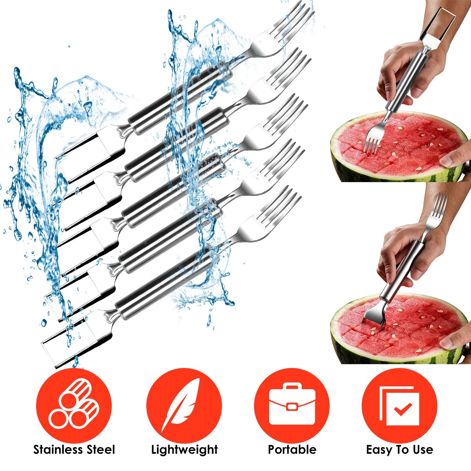 5Pcs 2-in-1 Watermelon Cutter Fork Stainless Steel Fruit Slicer