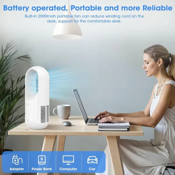 Portable Bladeless Desk Fan Rechargeable 6 Speed Quiet Cooling