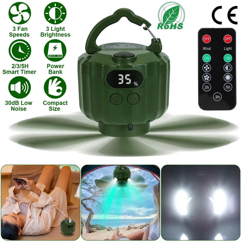 Portable Camping LED Fan Lantern USB Rechargeable Hanging Fan