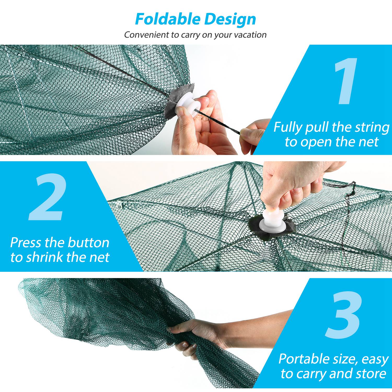 Portable 6-Sided Fishing Trap Net with 6 Holes Automatic