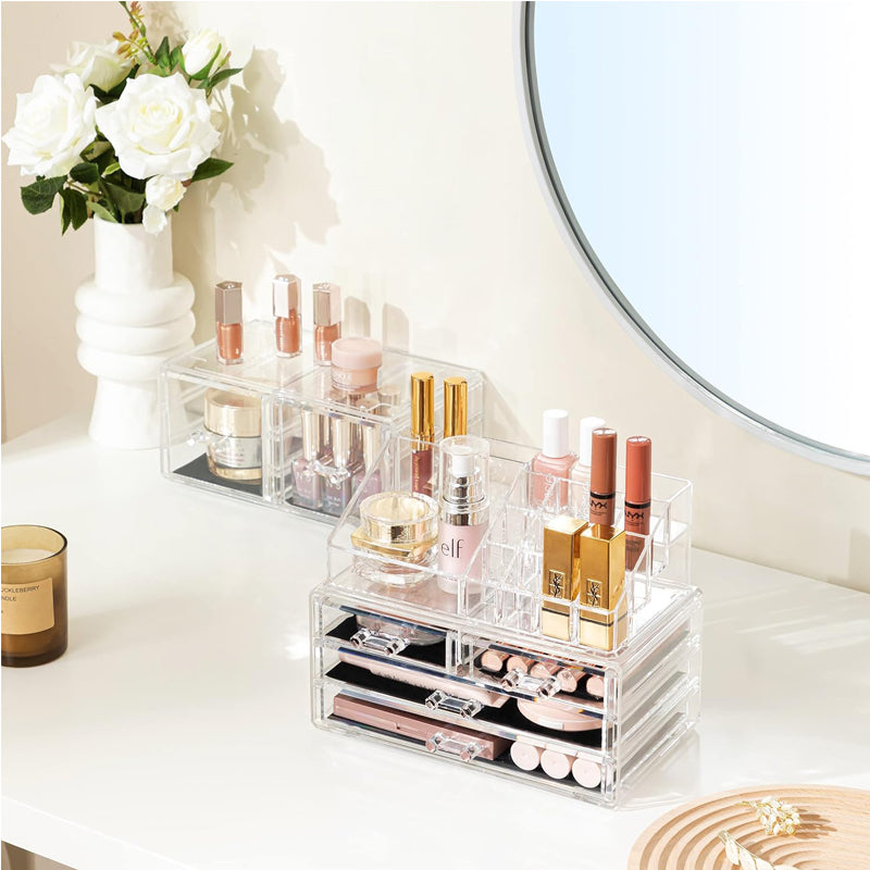 Clear Acrylic Makeup Organizer With 4 Drawers Storage Box