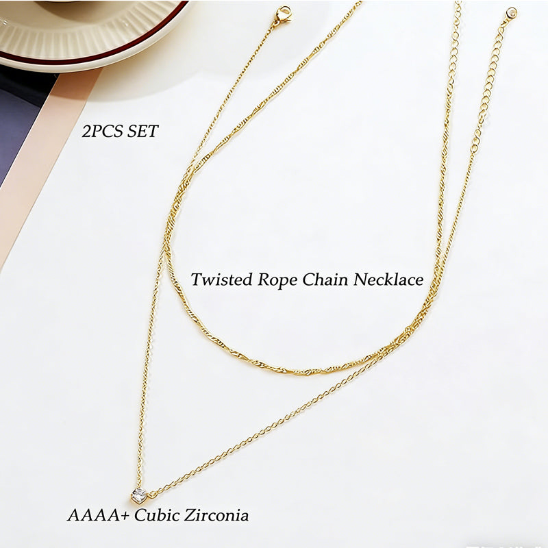 Luxury Solitaire Pendant Necklace 14K Gold Zircon Choker