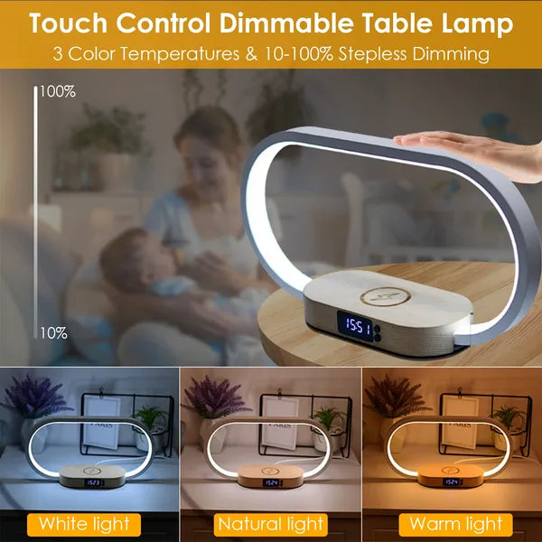 Smart Touch LED Table Lamp with Clock & Wireless Charging