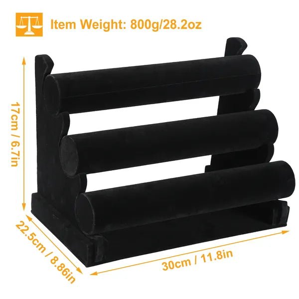 3-Tier Velvet Jewelry Stand Bracelet Watch Display Organizer Rack