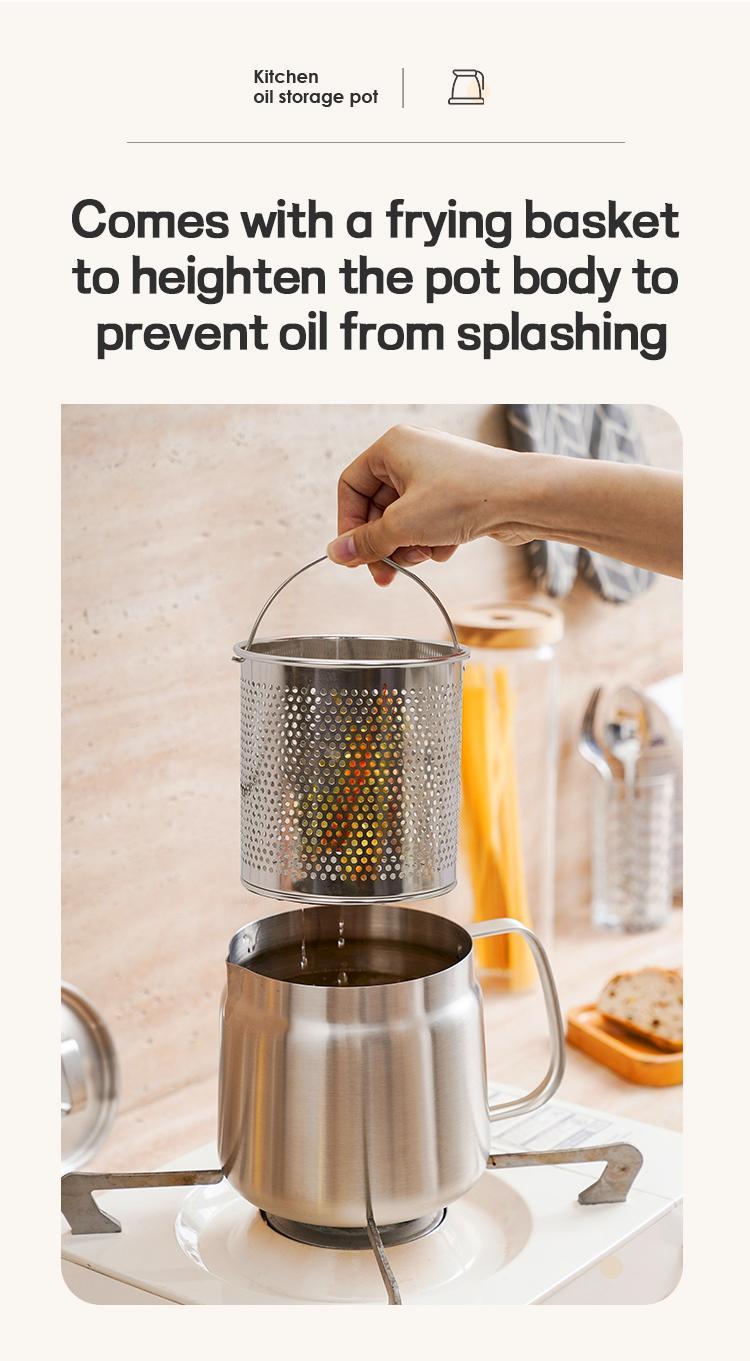 304 Stainless Steel Oil Filter Pot with Strainer Basket