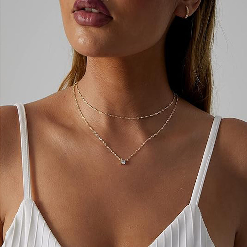 Luxury Solitaire Pendant Necklace 14K Gold Zircon Choker