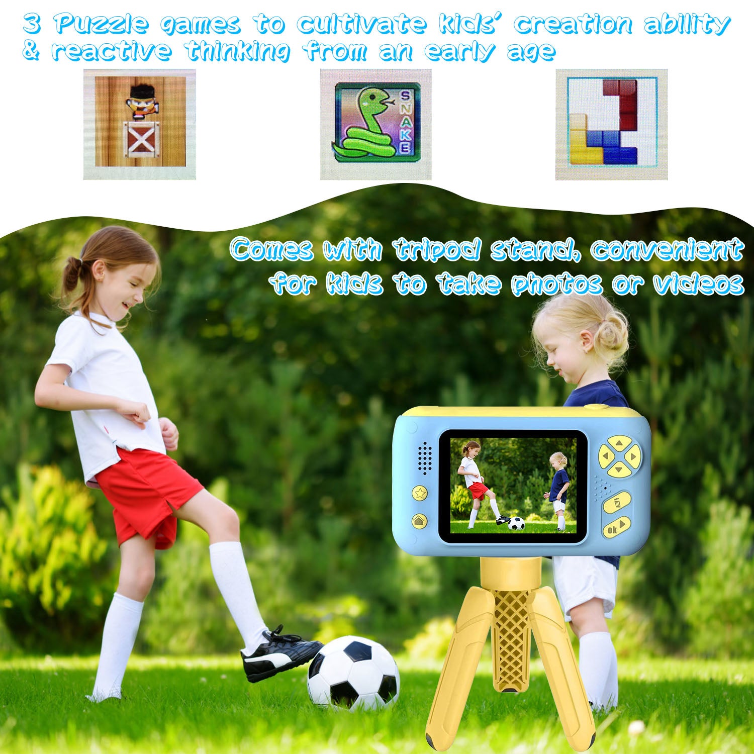Kids Digital Camera Flip Lens HD Video Camcorder with Tripod