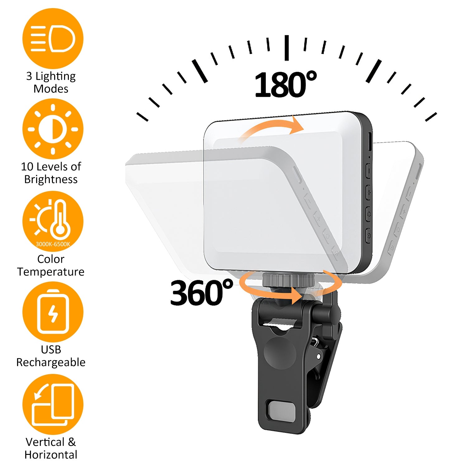 Rechargeable Selfie Light Clip On Fill Light 3 Modes 10 Brightness
