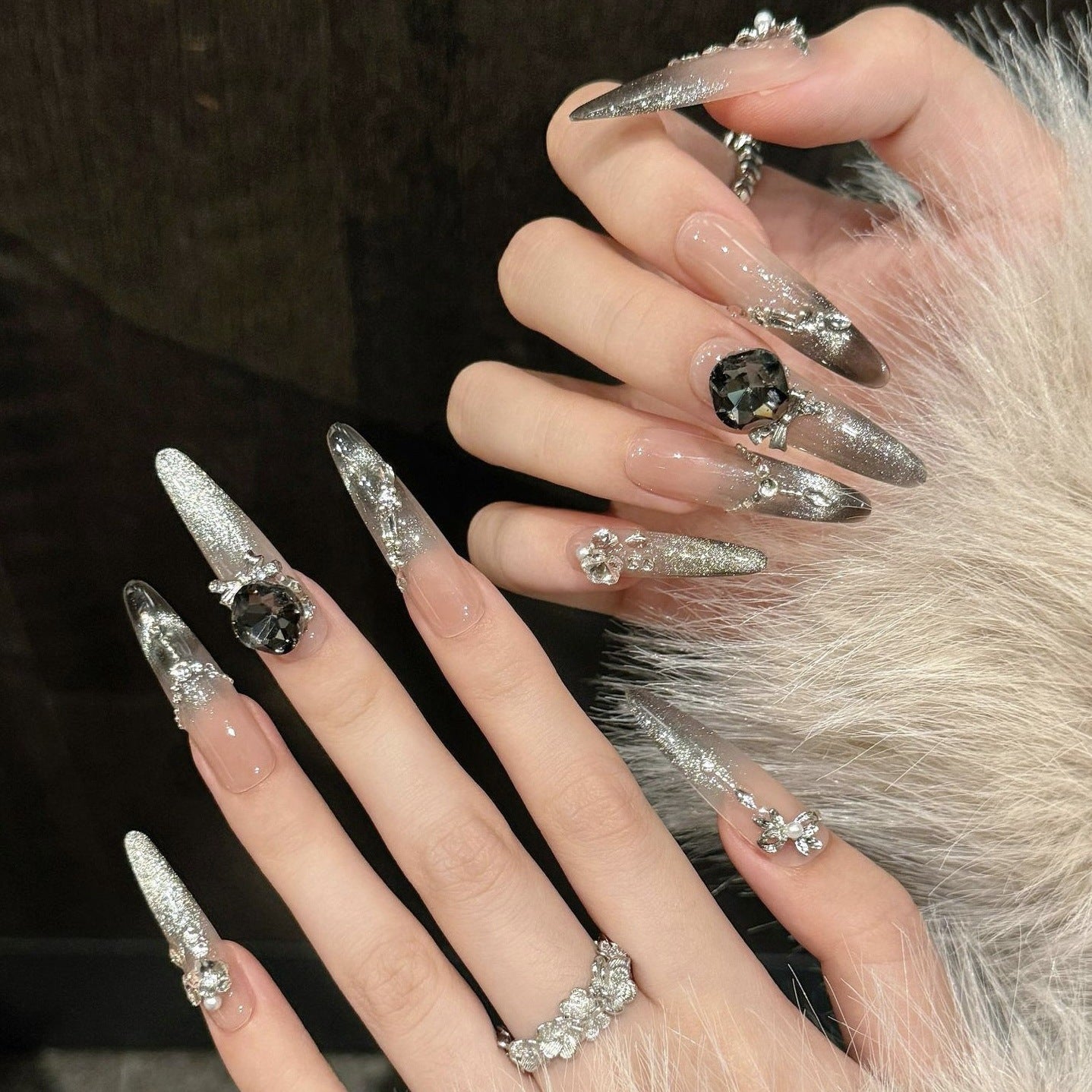 Autumn Winter Gradient Cat Eye Armor Nails