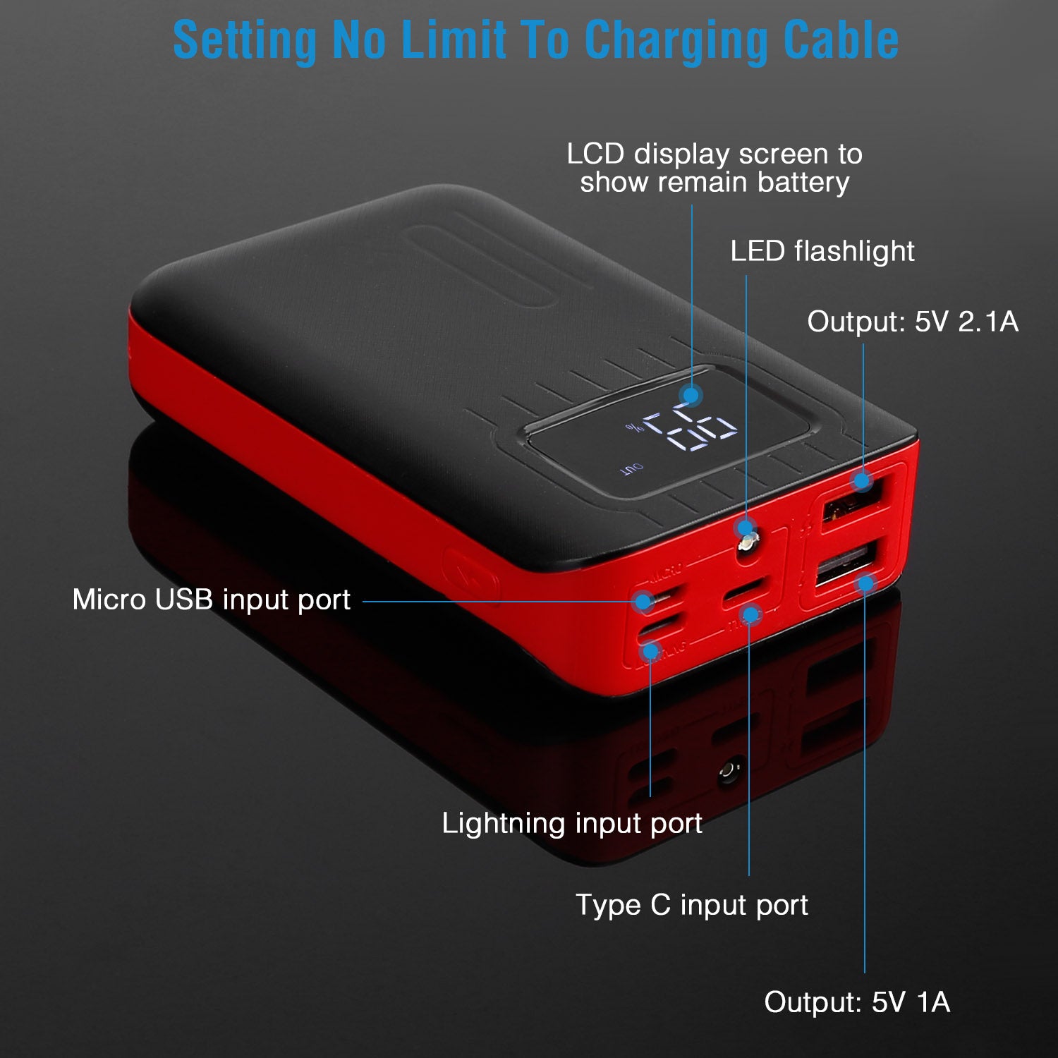 10000mAh Portable Power Bank Dual USB LCD Charger