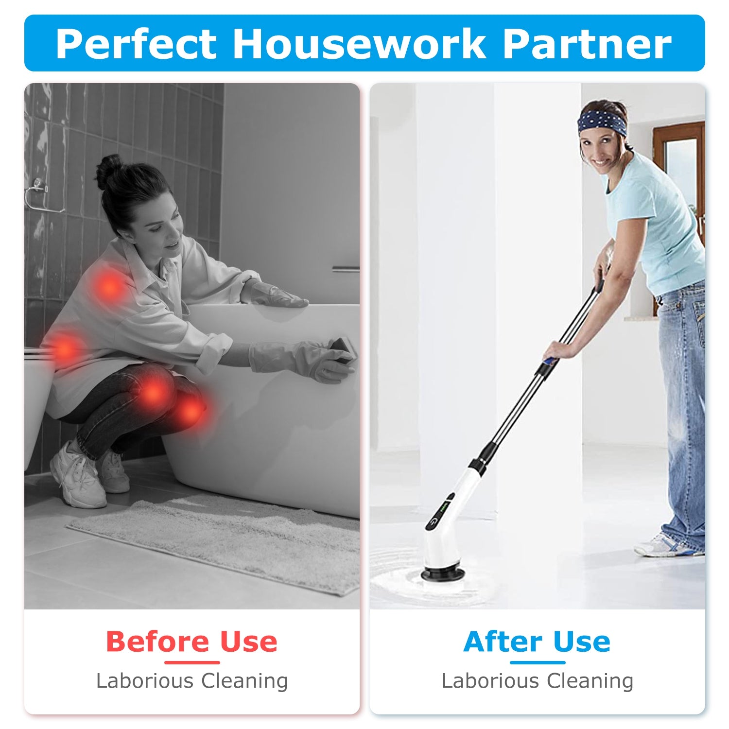 Electric Spin Scrubber Cordless Telescopic Cleaning Brush 8 Heads