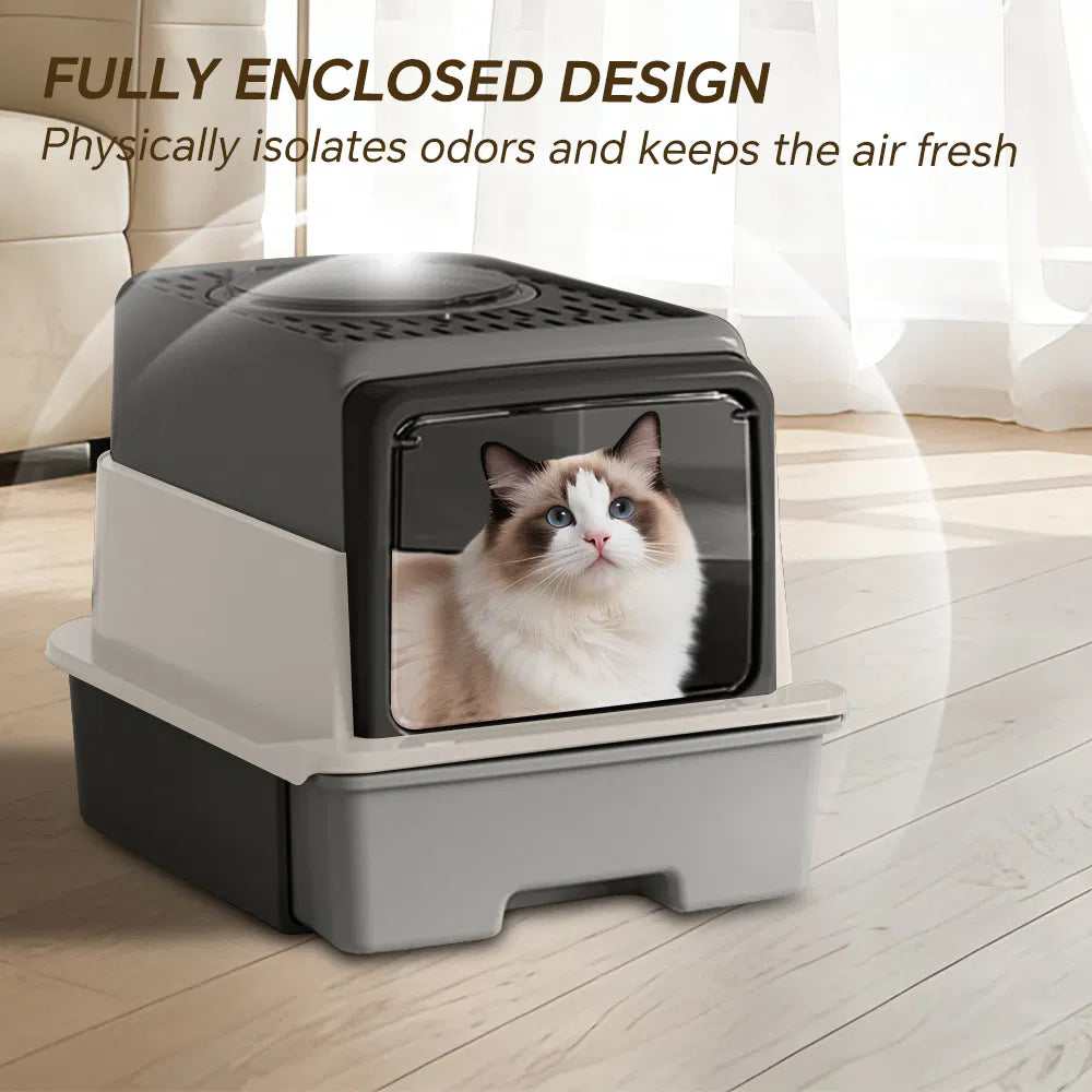 Large Enclosed Cat Litter Box with Drawer & Top Entry – Odor Control Cat Toilet