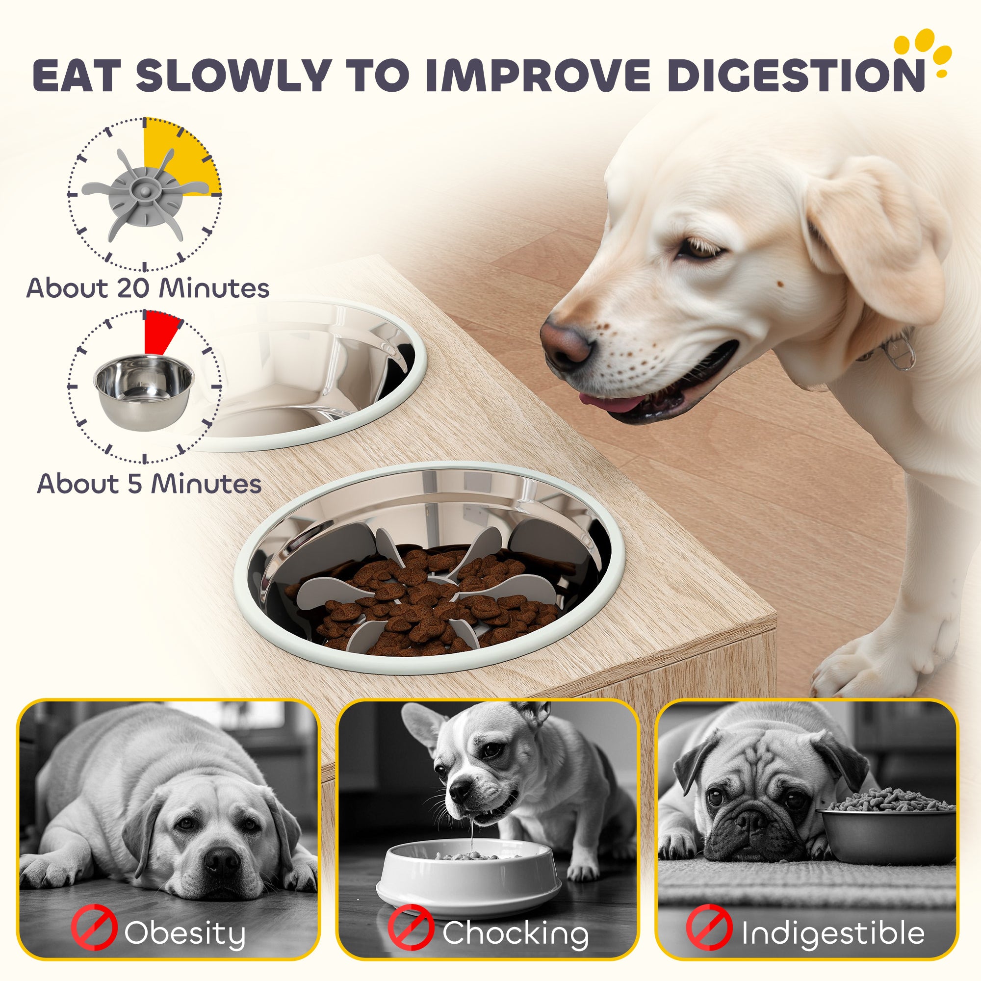 Elevated Dog Bowls with Storage Cabinet Slow Feeder Station