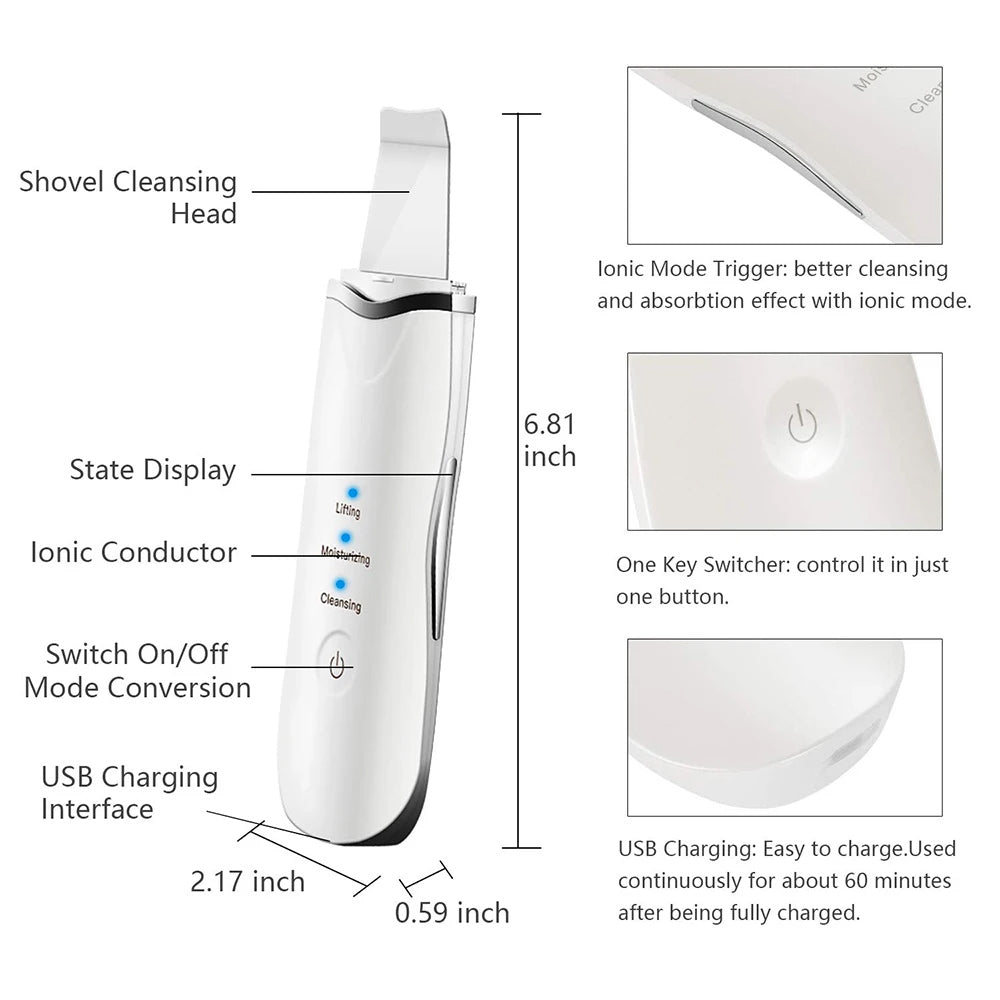 3-in-1 Ultrasonic Facial Spatula Deep Cleansing Skin Scrubber Tool