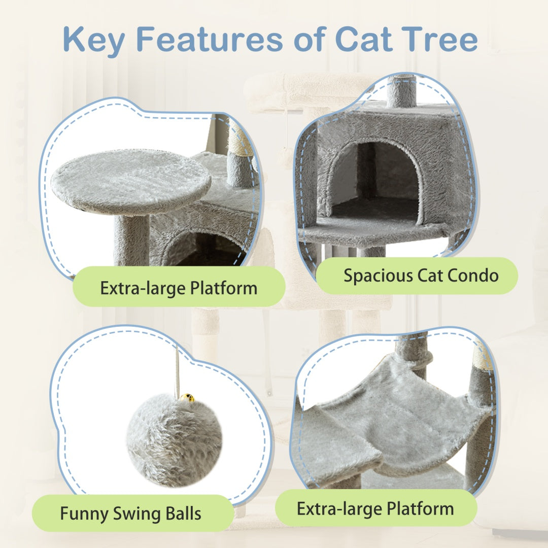 44-Inch Multi-Level Cat Tree Tower with Hammock & Sisal Scratching Posts