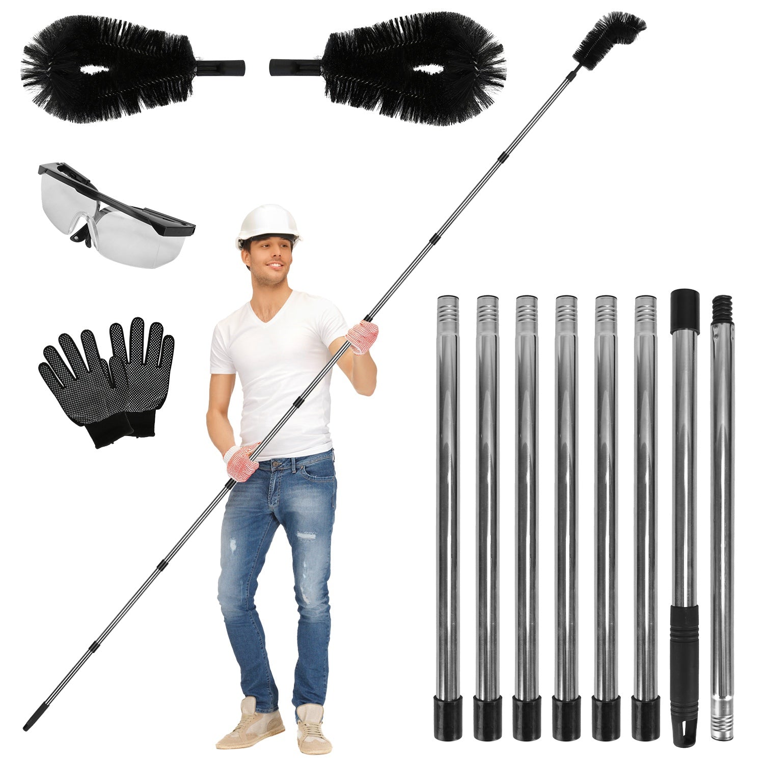 Powerful Gutter Cleaning Tool Extendable Brush Telescopic Pole